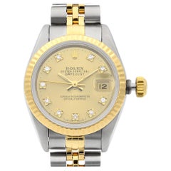 Rolex Datejust 18k Gold Champagne Factory Diamond Dial Ladies Watch 69173