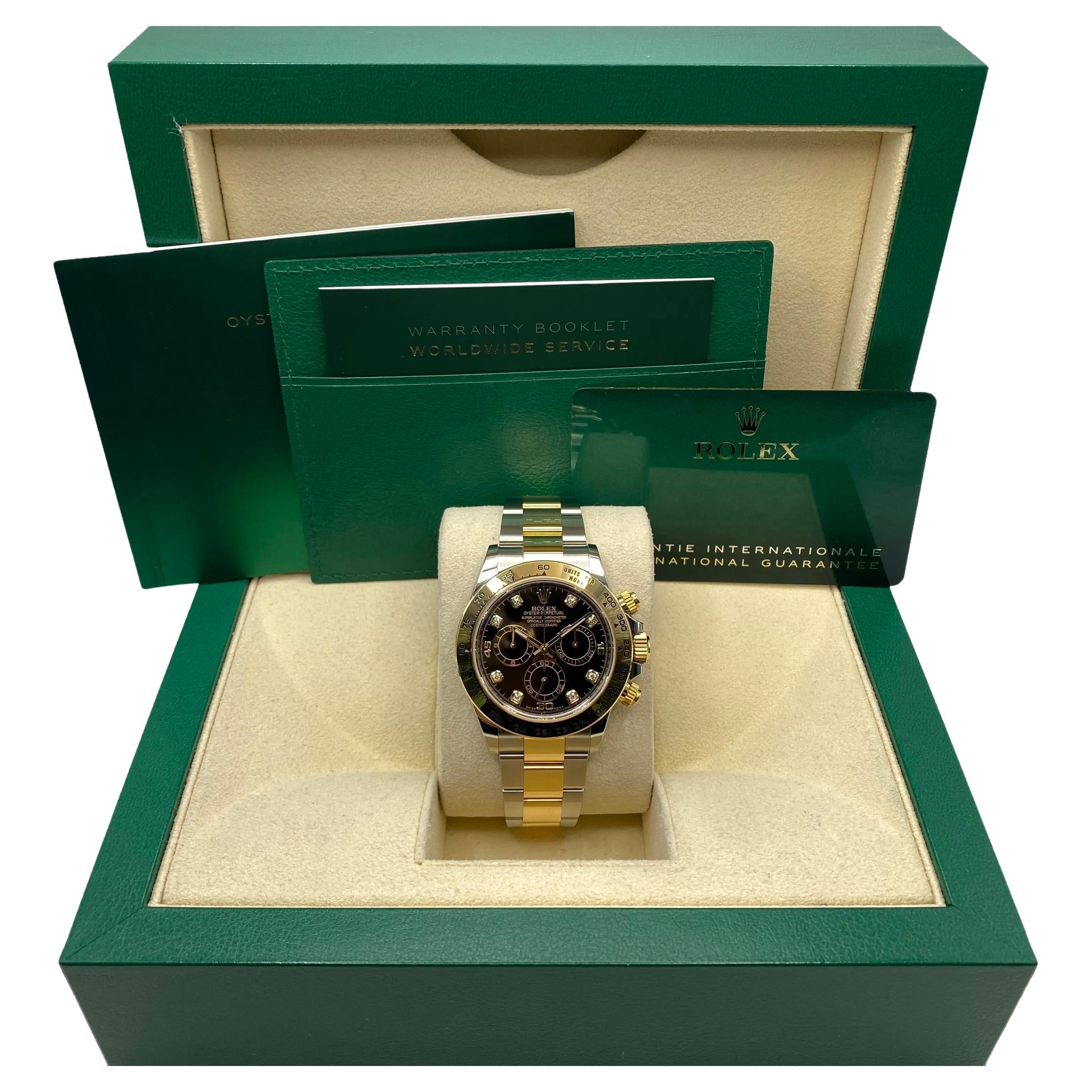 Rolex Daytona 40mm 18K Yellow Gold Steel Diamond Black Dial Mens Watch 116503