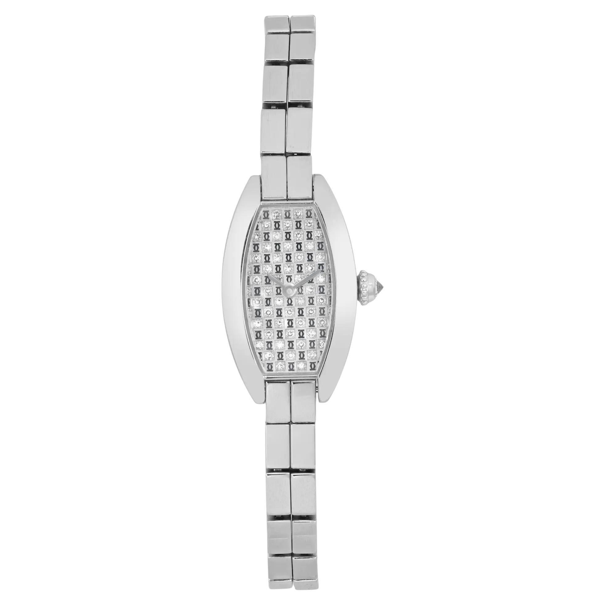 Cartier Lanieres Mini Tonneau 18K White Gold Diamond Quartz Watch WJ2002W3