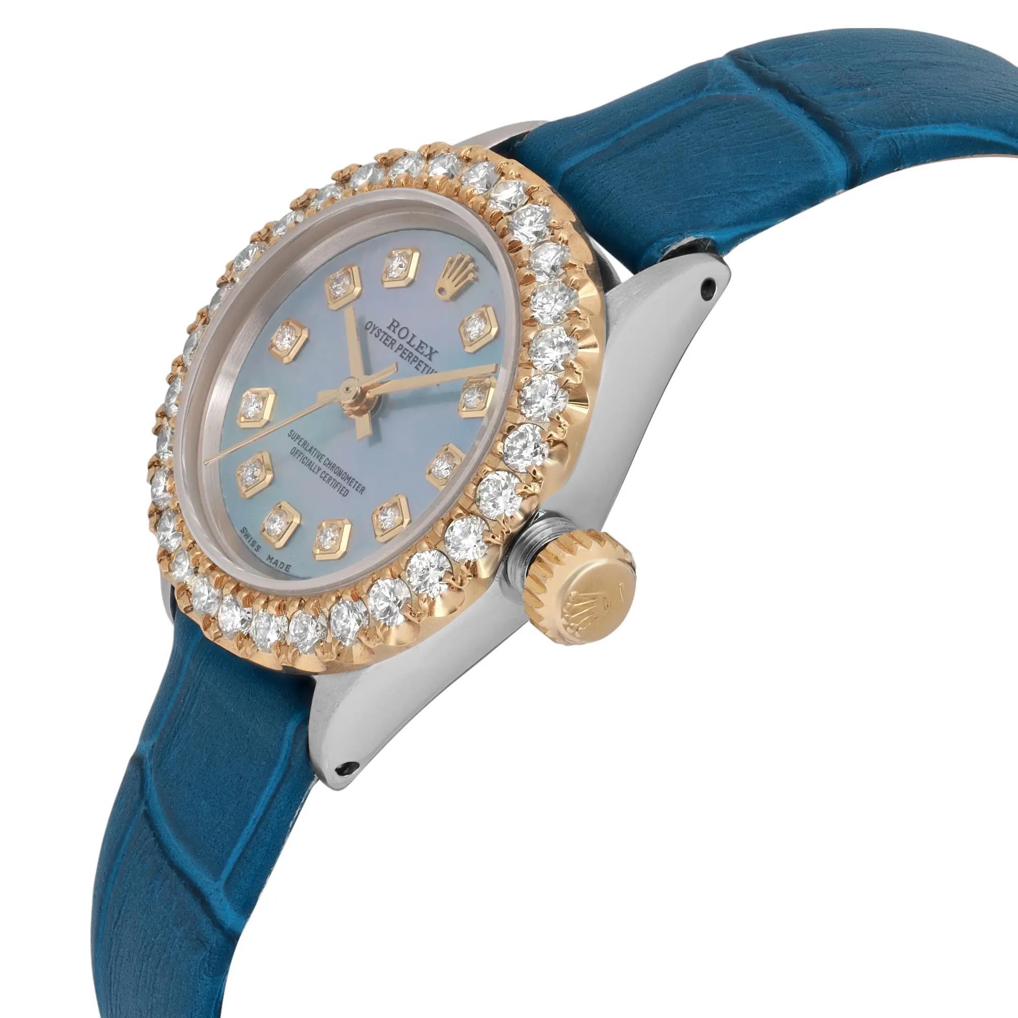 Rolex Datejust 26 Custom MOP Diamond Dial Lünette Damenuhr 6621 im Zustand „Gut“ im Angebot in New York, NY