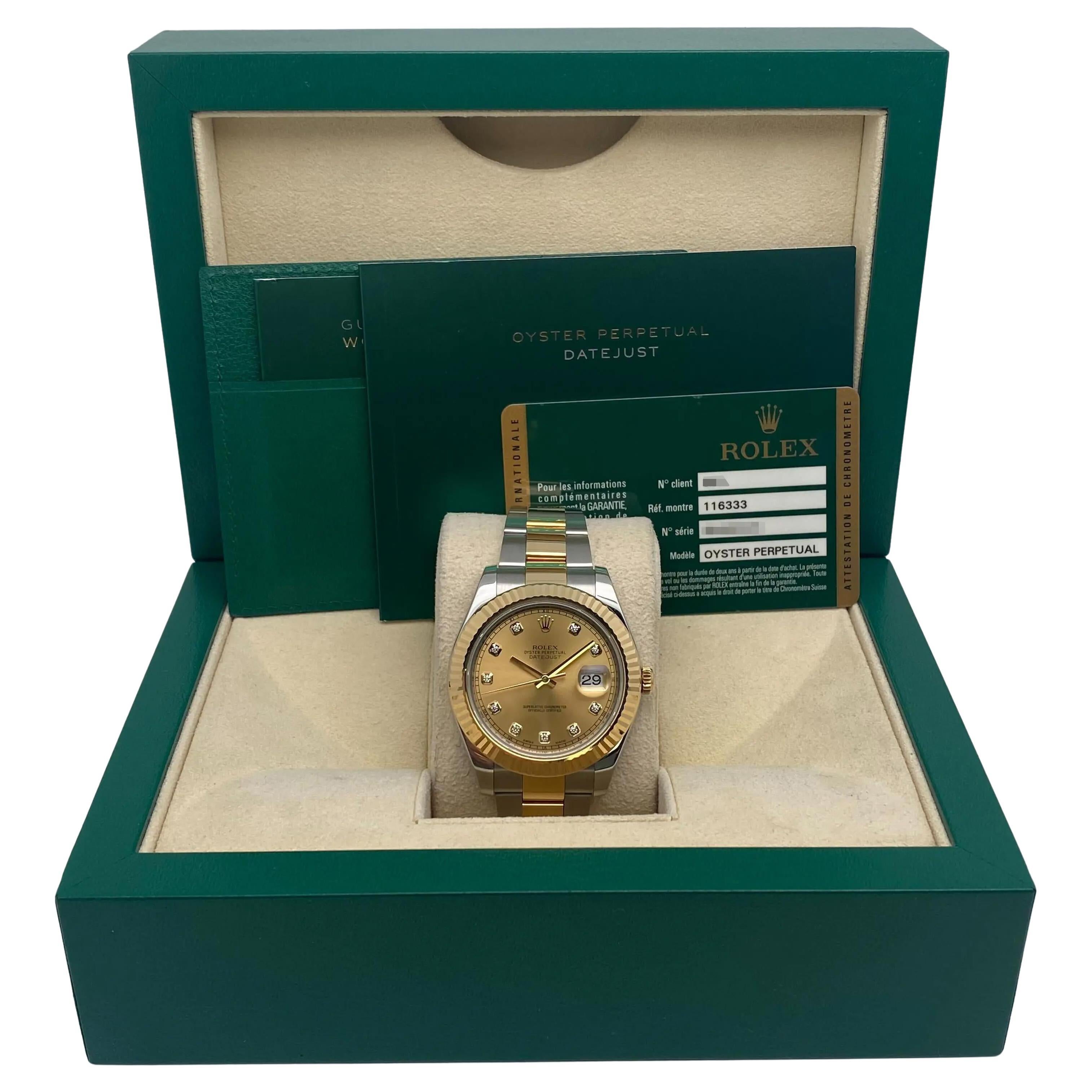 Rolex Datejust II 116333 Steel 18K Yellow Gold Diamond Champagne Dial Watch