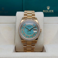 Rolex Day-Date 36 118348 Green Jade Carousel Diamond Dial Yellow Gold Watch B&P
