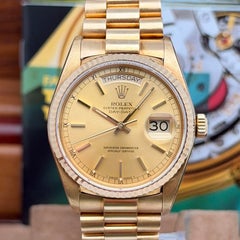 Rolex President Day-Date 36mm 18038 Champagne Dial 18K Yellow Gold Watch B&P
