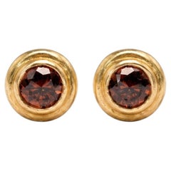 Pendientes de botón artesanales de oro amarillo de 18 quilates con diamantes de color marrón rojizo, Nueva York