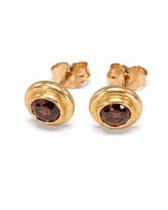 Pendientes de botón artesanales de oro amarillo de 18 quilates con diamantes de color marrón rojizo, Nueva York