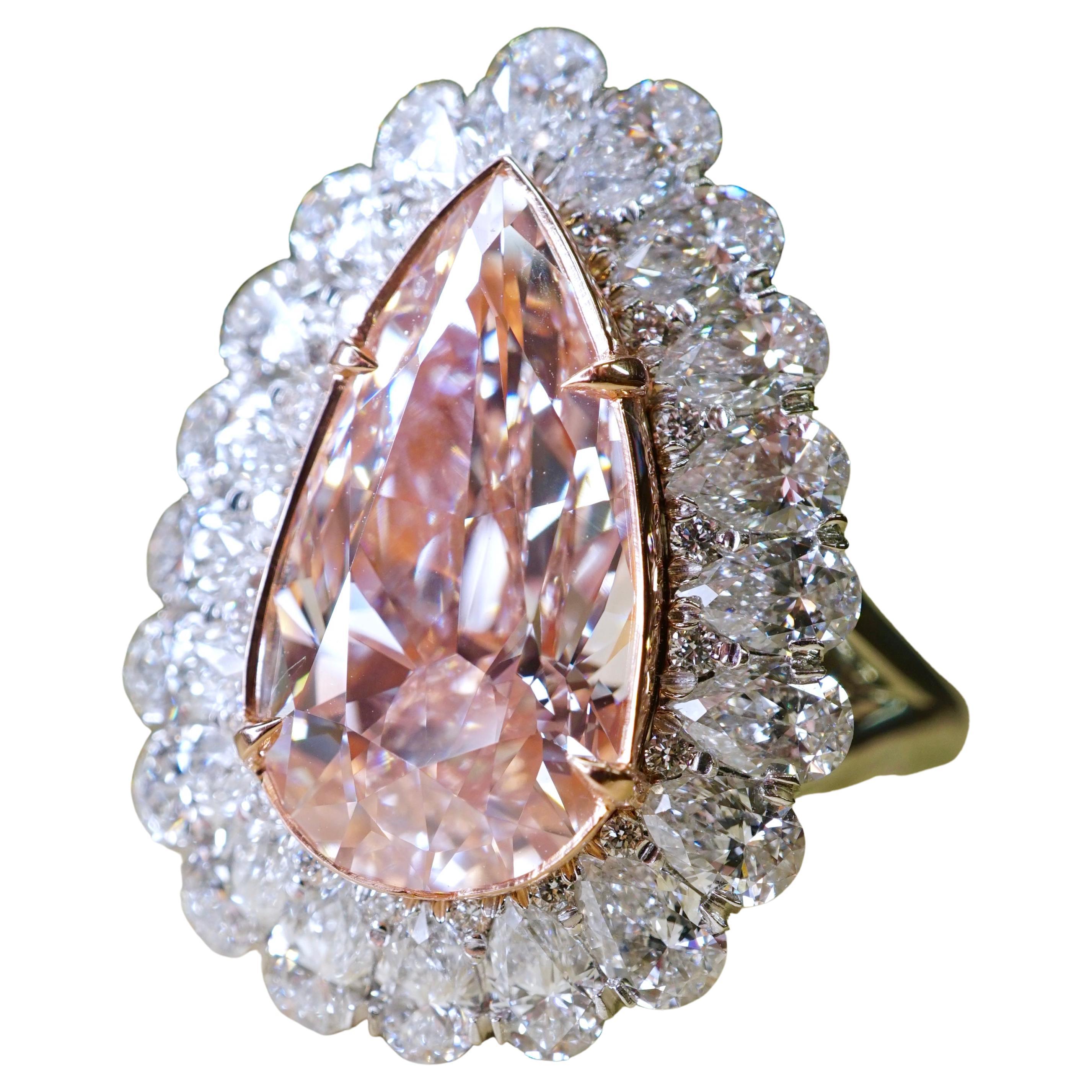 „The Rose Diamond“ - Typ 11a Natürlicher rosa birnenförmiger Diamantring in Tropfenform  (Tropfenschliff) im Angebot