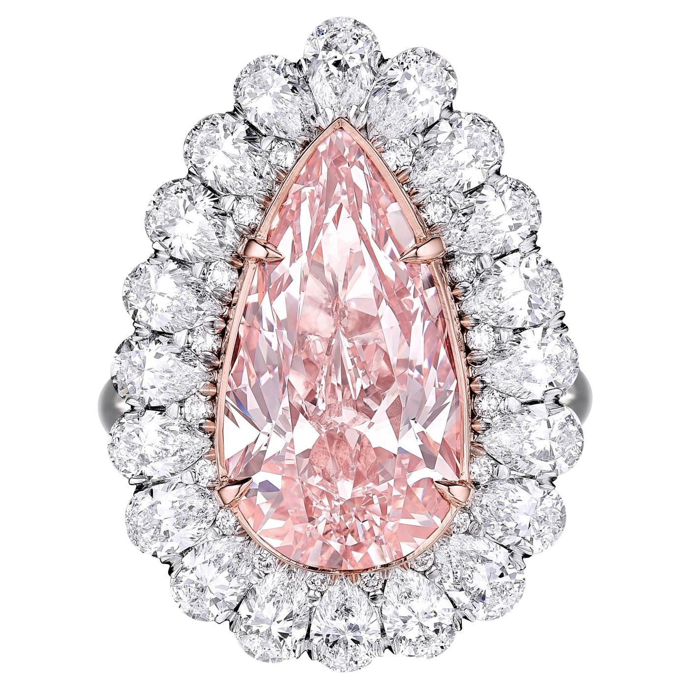„The Rose Diamond“ - Typ 11a Natürlicher rosa birnenförmiger Diamantring in Tropfenform  im Angebot