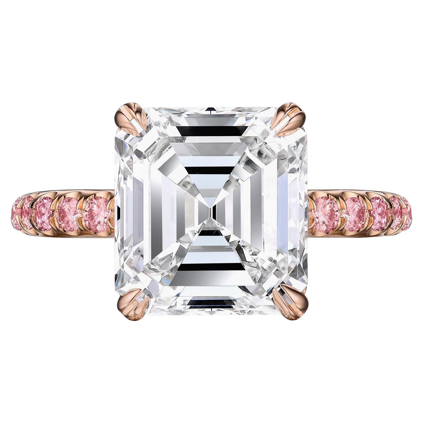 GIA Certified 4.54 Carat Asscher Cut Engagement Ring with Natural Pink Diamonds For Sale