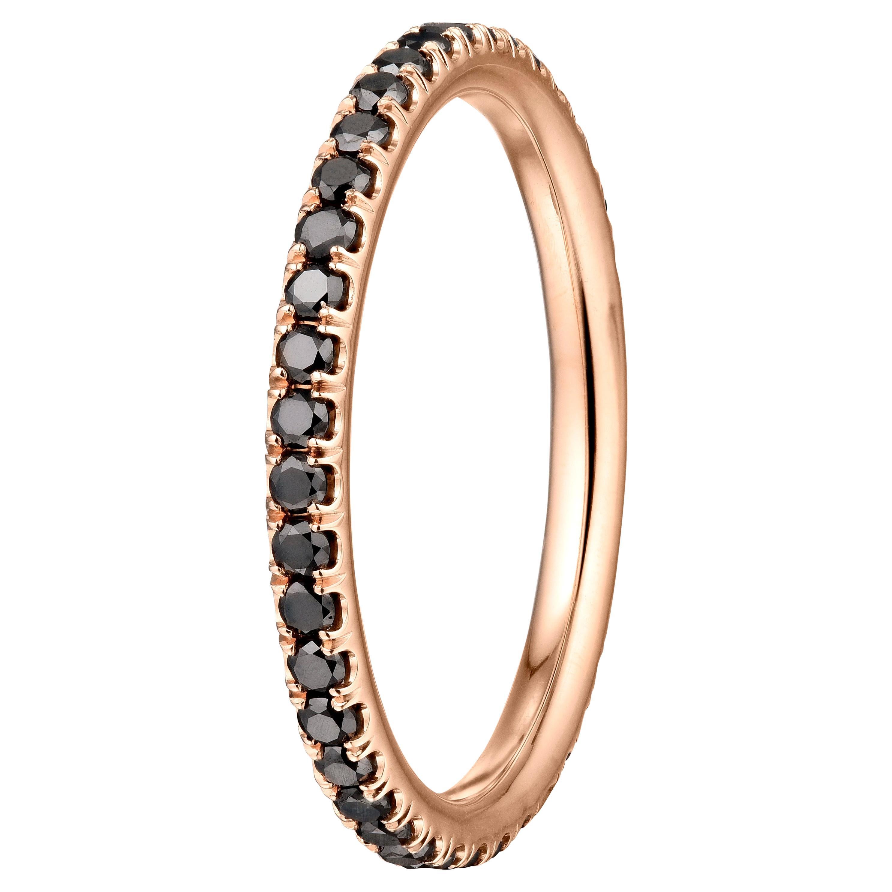 Micro Pave Black Diamond .50 Carat Eternity Wedding Band in Rose Gold For Sale