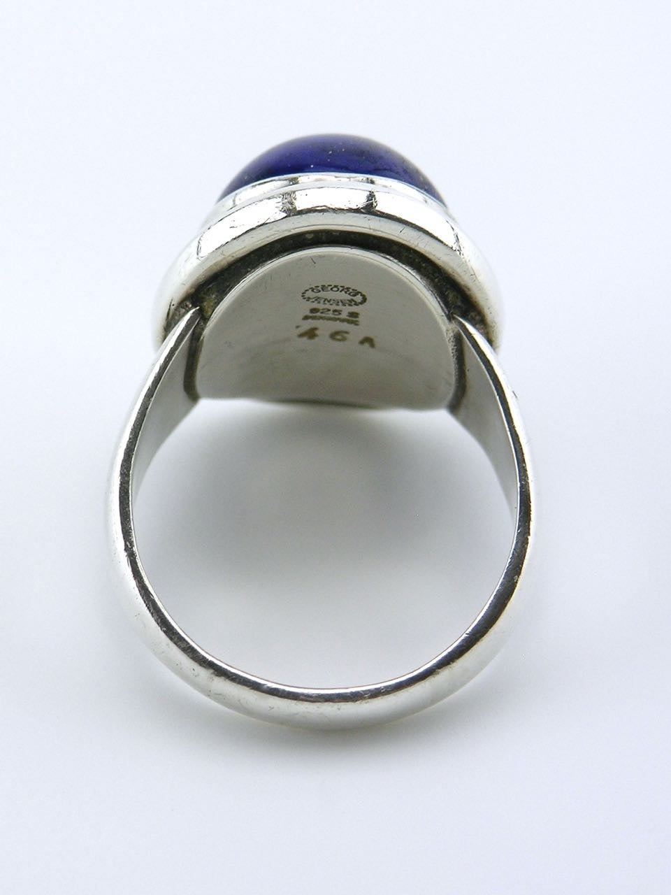 Modernist Georg Jensen Solid Silver and Oval Cabochon Lapis Lazuli Ring For Sale