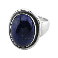 Georg Jensen Solid Silver and Oval Cabochon Lapis Lazuli Ring