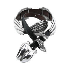 Barry Kieselstein-Cord Solid Silver and Leather Pecos Conchas Belt