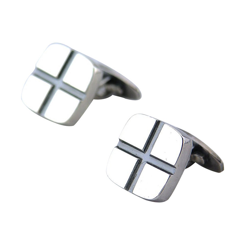 Hans Hansen Solid Silver Modernist Square Cufflinks For Sale