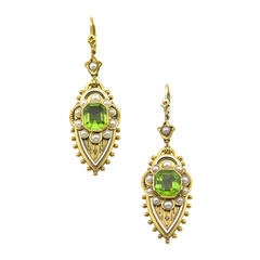 Victorian Peridot Pearl Gold Earrings