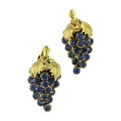 Blue Sapphire Gold Grape Clip Earrings