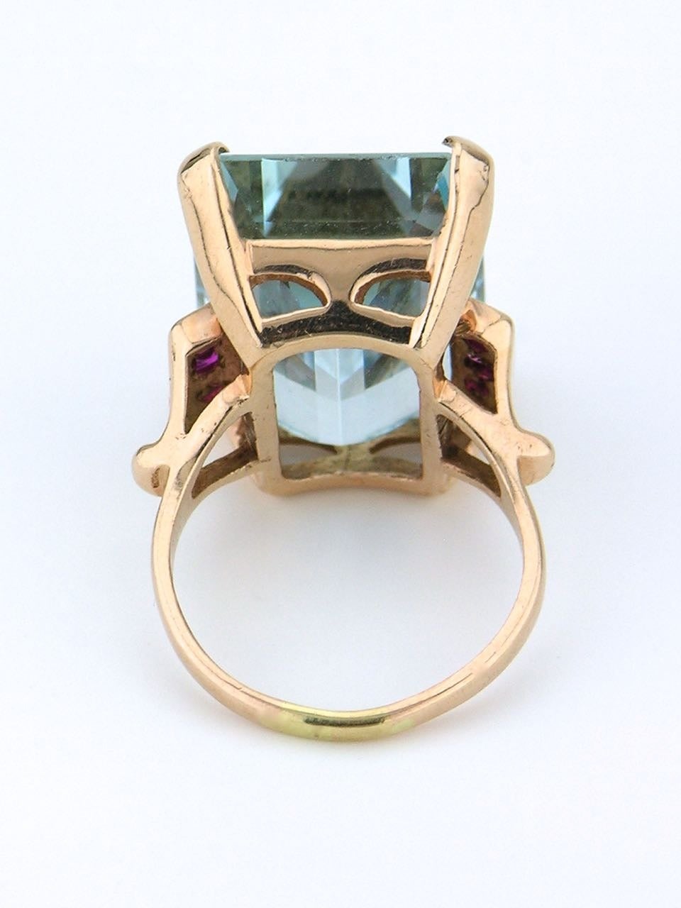 American Retro Aquamarine Ruby Gold Cocktail Ring For Sale 1