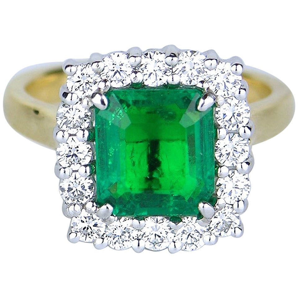 Columbian emerald diamond Gold cluster ring