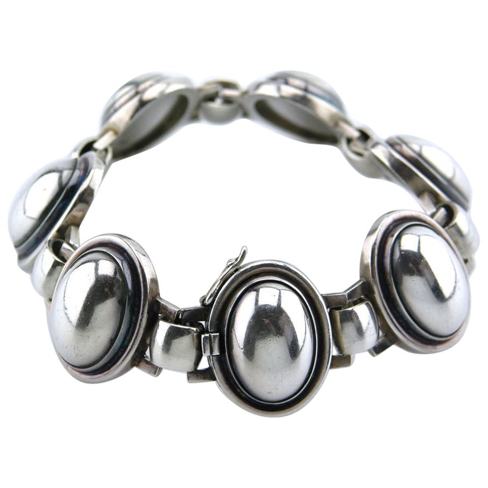 Georg Jensen solid silver oval cabochon panel bracelet