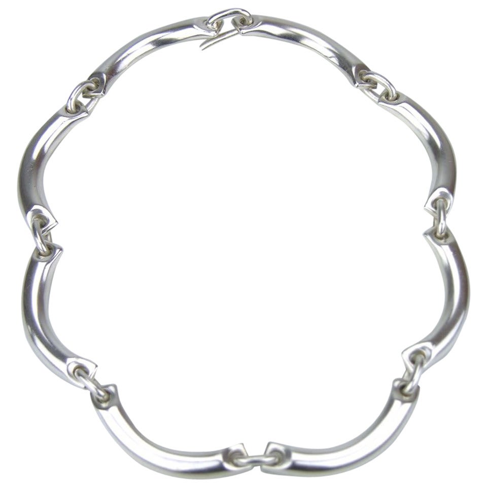 Georg Jensen silver segmented bar link necklace For Sale