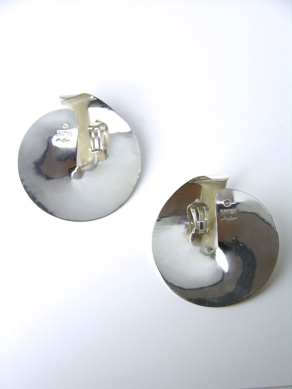 Georg Jensen oversize silver disc sling clip earrings 1