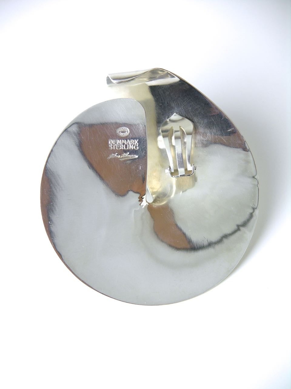 Modernist Georg Jensen oversize silver disc sling clip earrings