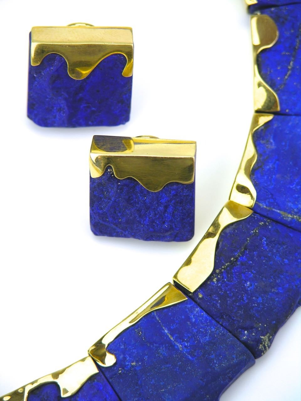 Nicholas Wylde English Lapis Lazuli Gold Earrings For Sale 1