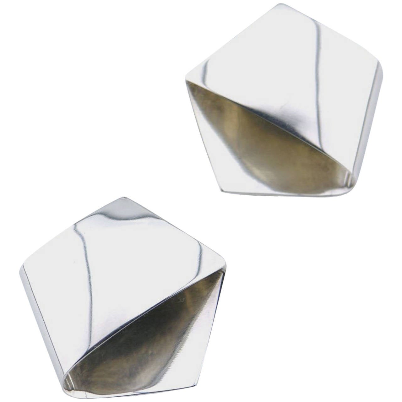 Georg Jensen Silver Folded Pentagon Clip Earrings Design No. 202 For Sale