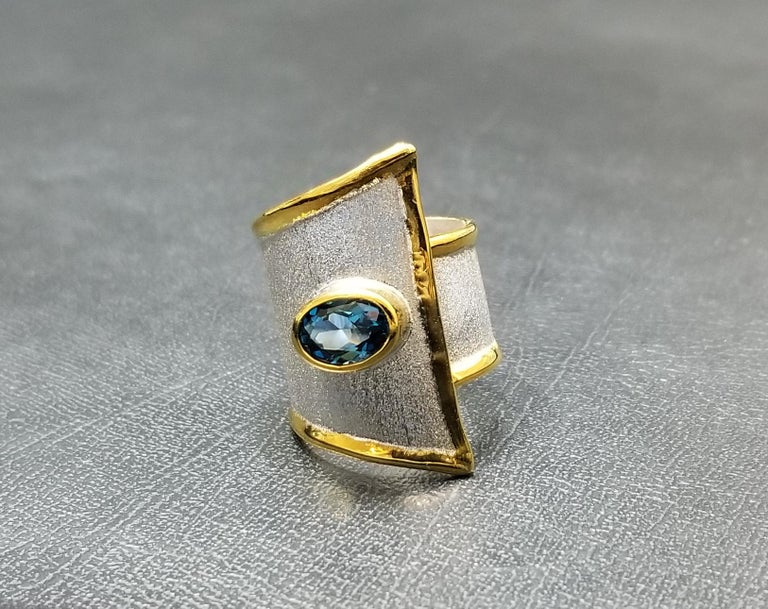 Yianni Creations Blue Topaz Fine Silver 24-Karat Gold Two Tone Wide ...