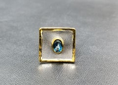 Yianni Creations Blue Topaz Fine Silver 24 Karat Gold Two Tone Ring