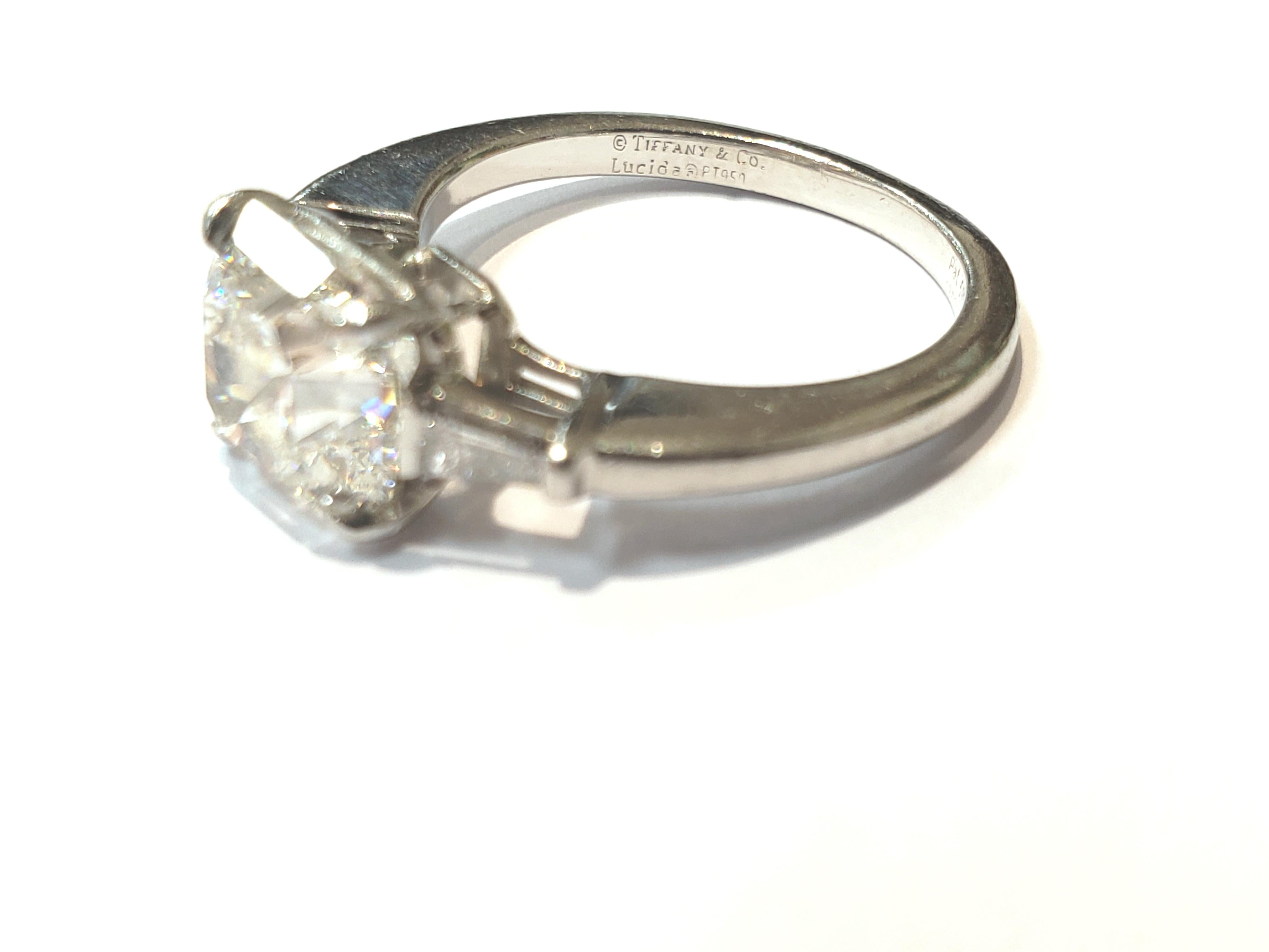 Tiffany & Co. Lucida Diamond Ring, Set in Platinum with Tapered Baguettes In Good Condition In Red Bank, NJ