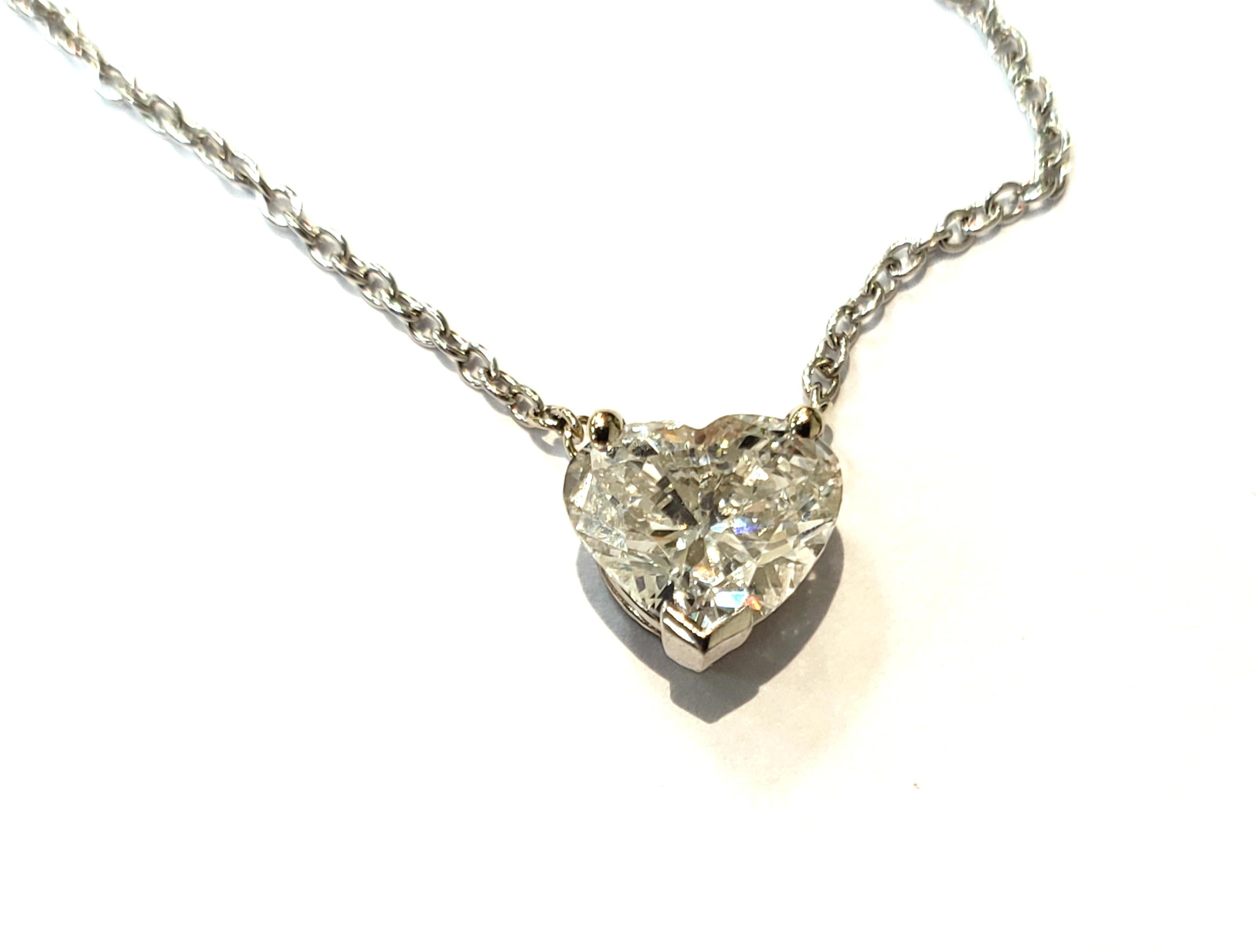 Heart Shaped Diamond 1.95 Carat Solitaire Pendant, Set in Platinum on Chain In Good Condition For Sale In Red Bank, NJ