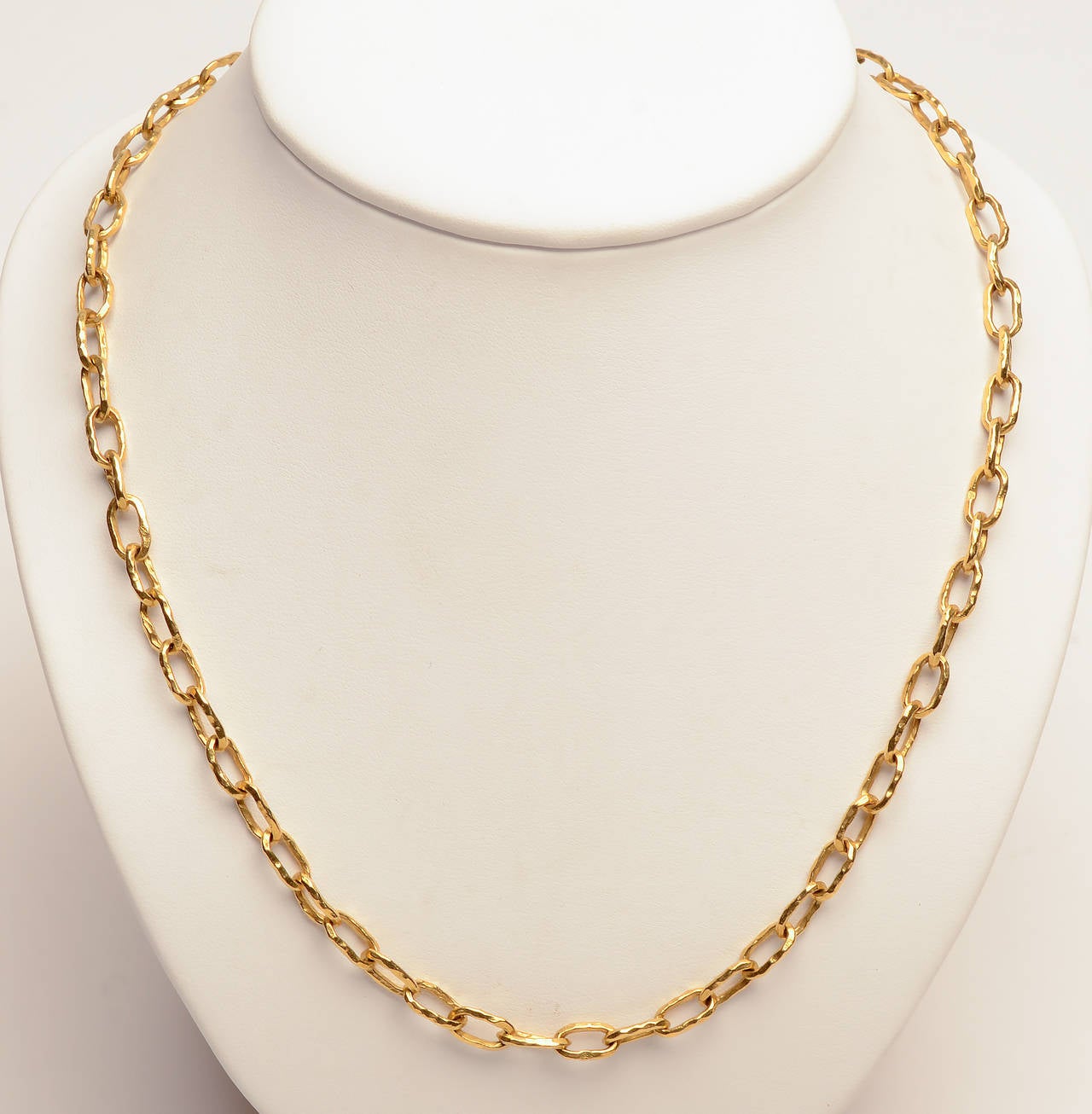 French Long Gold Hammered Link Chain Necklace at 1stDibs french link
