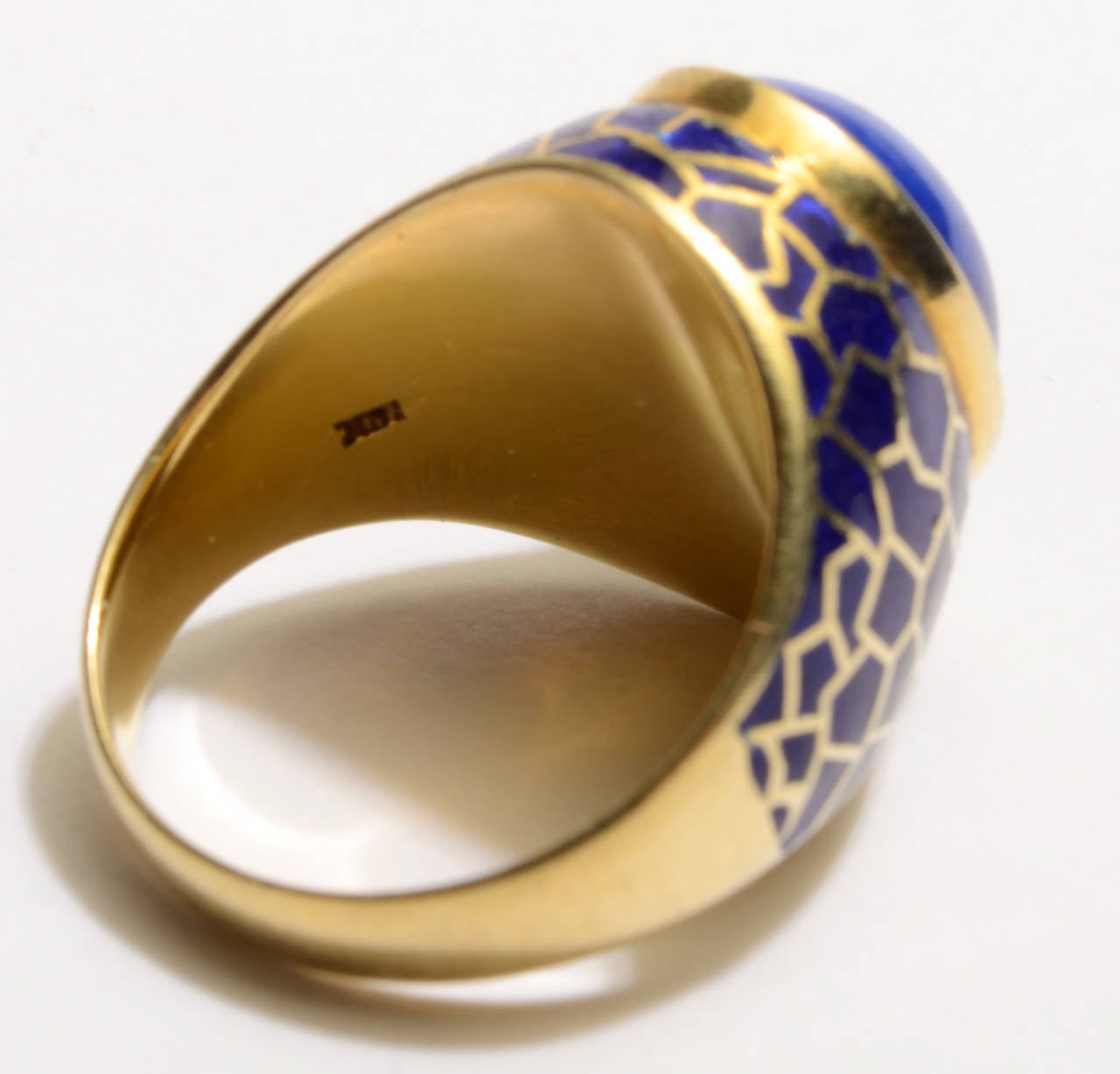 Lapis Lazuli Enamel Gold Ring In Excellent Condition In Darnestown, MD