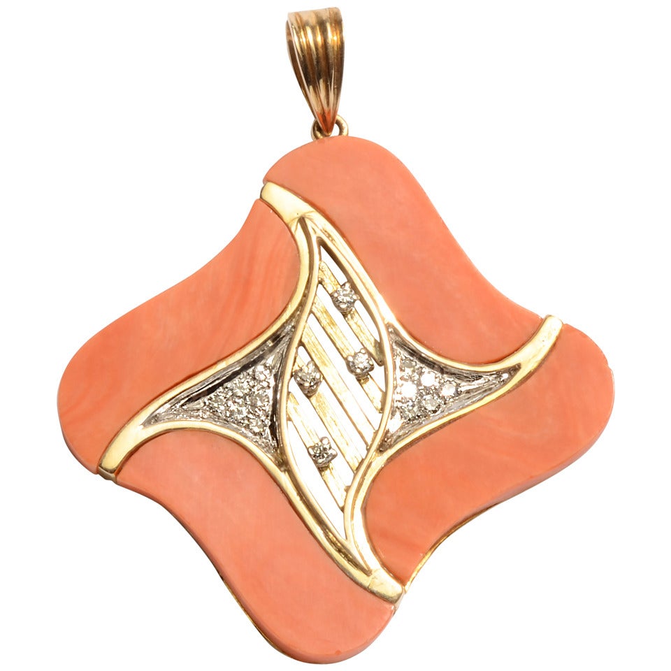 Coral Diamonds Gold Pendant