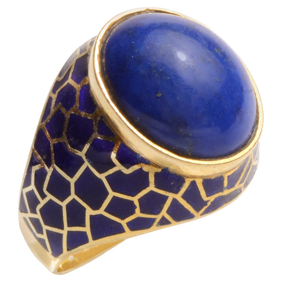 Lapis Lazuli Enamel Gold Ring