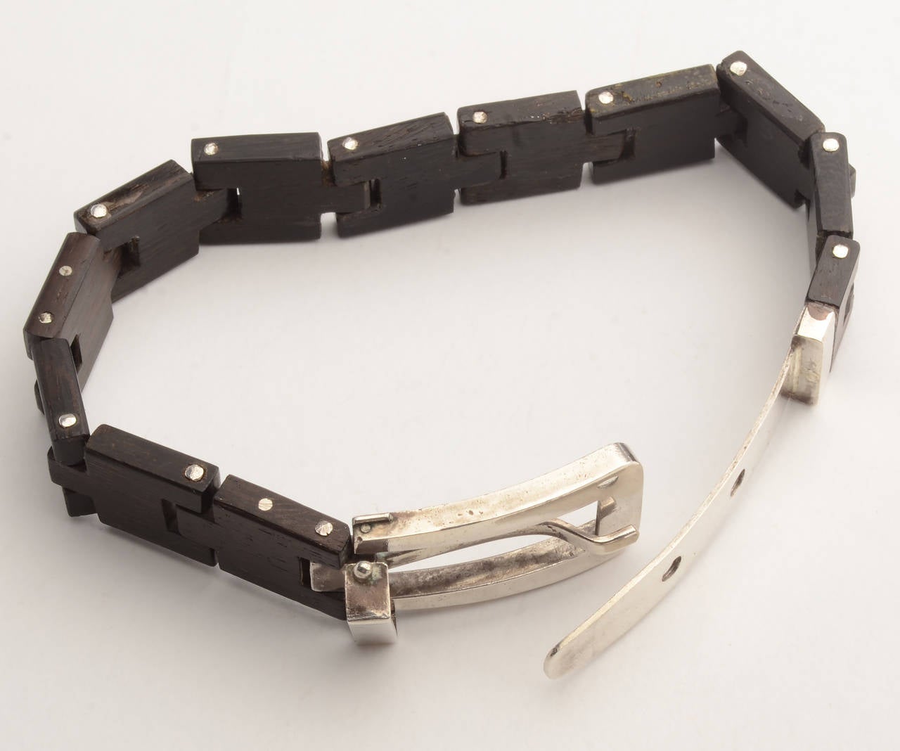 William Spratling Silver and Wood Buckle Bracelet In Excellent Condition In Darnestown, MD