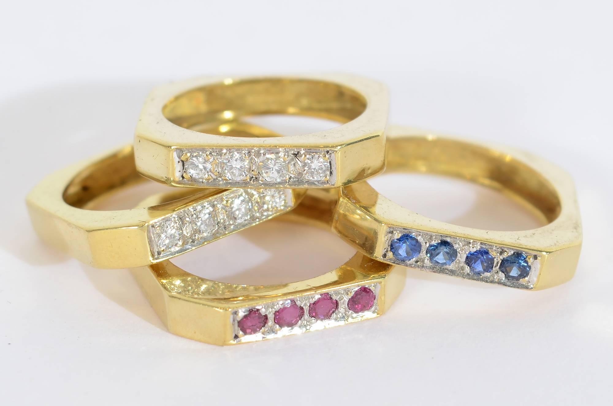 David Webb Group of Gem Set Gold Stacking Rings In Excellent Condition In Darnestown, MD