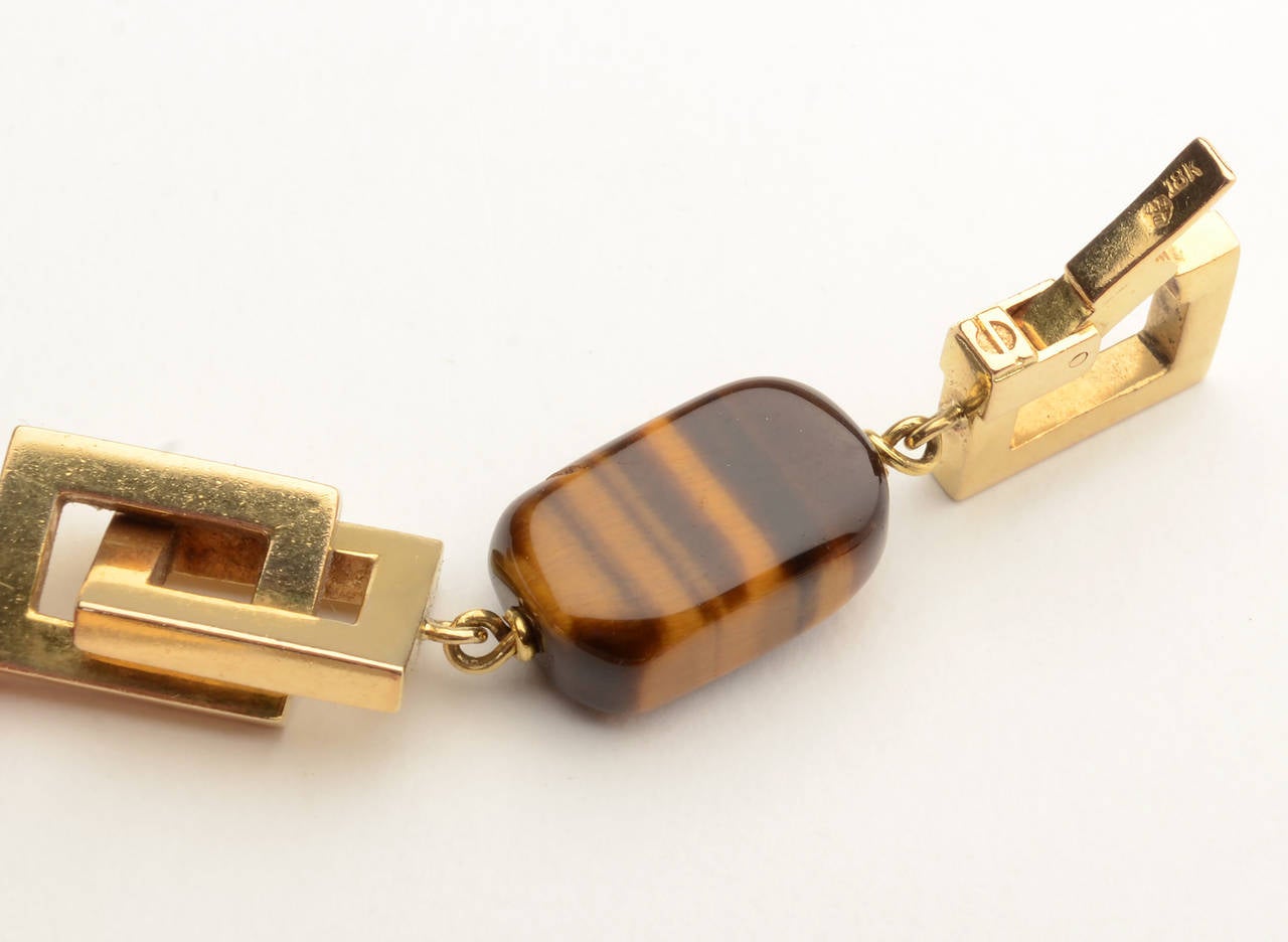 Gold Rectangles Bracelet with Semiprecious Stones In Excellent Condition In Darnestown, MD