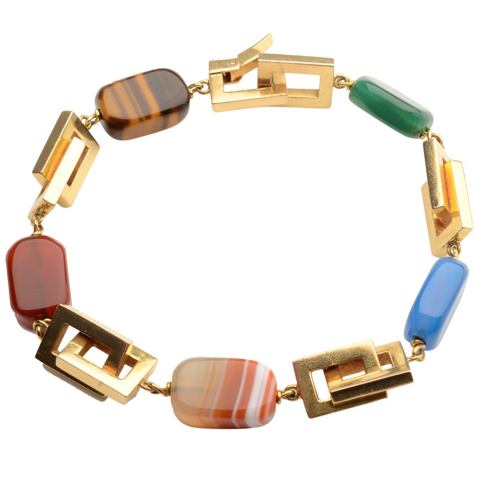 Gold Rectangles Bracelet with Semiprecious Stones