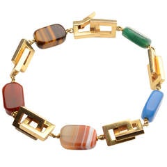 Vintage Gold Rectangles Bracelet with Semiprecious Stones