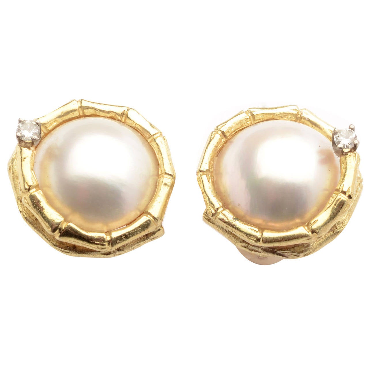 Mabe Pearl Diamond Gold Earrings