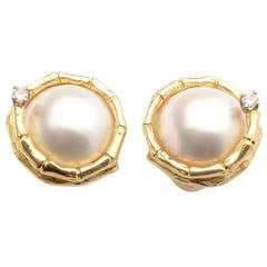 Mabe Pearl Diamond Gold Earrings