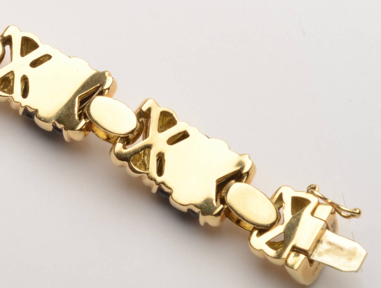 Women's Carved Black Onyx Gold Bracelet