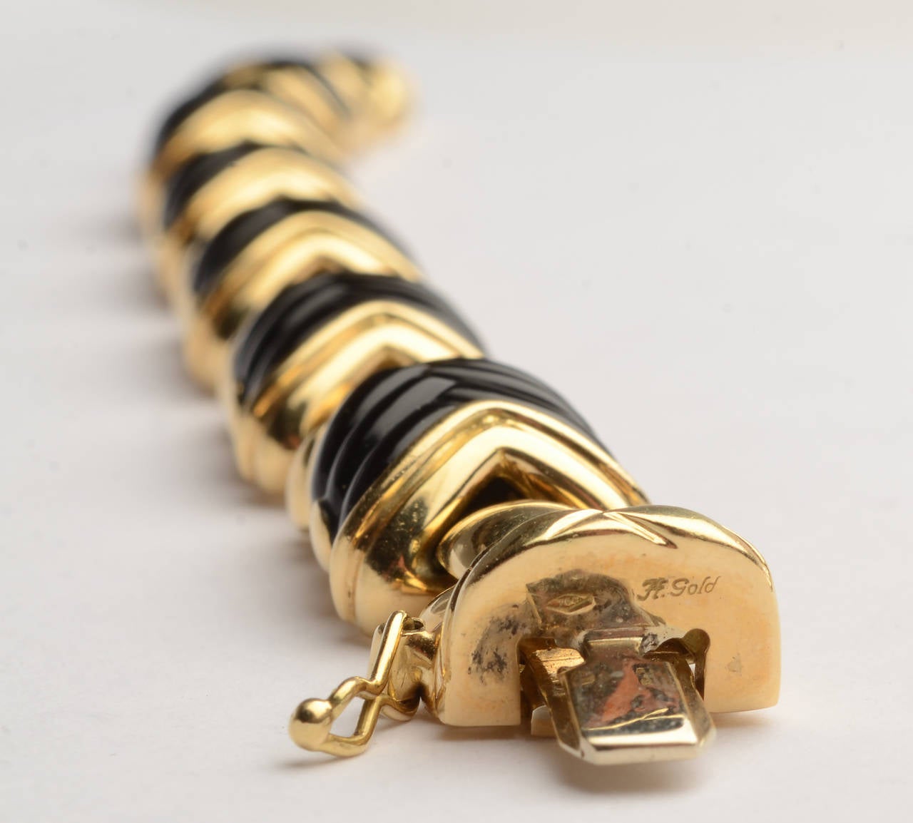 Carved Black Onyx Gold Bracelet 1