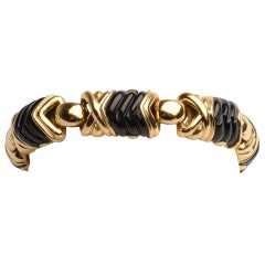 Carved Black Onyx Gold Bracelet
