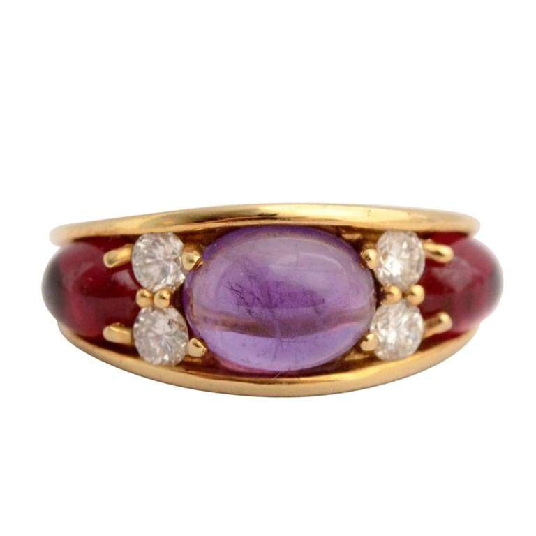 Tiffany Amethyst, Diamond and Rubellite Ring