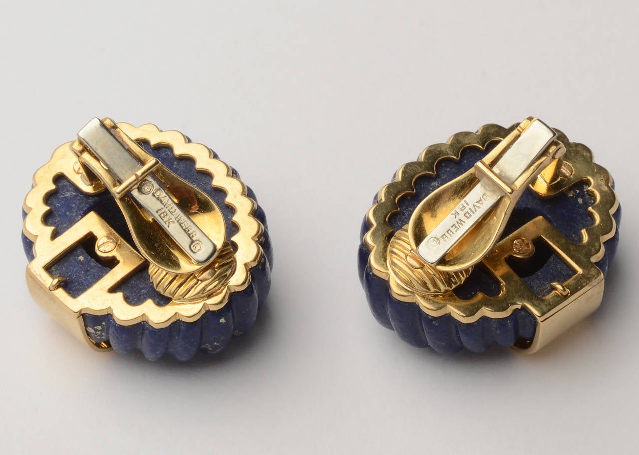David Webb Lapis Lazuli Gold Earrings In New Condition In Darnestown, MD
