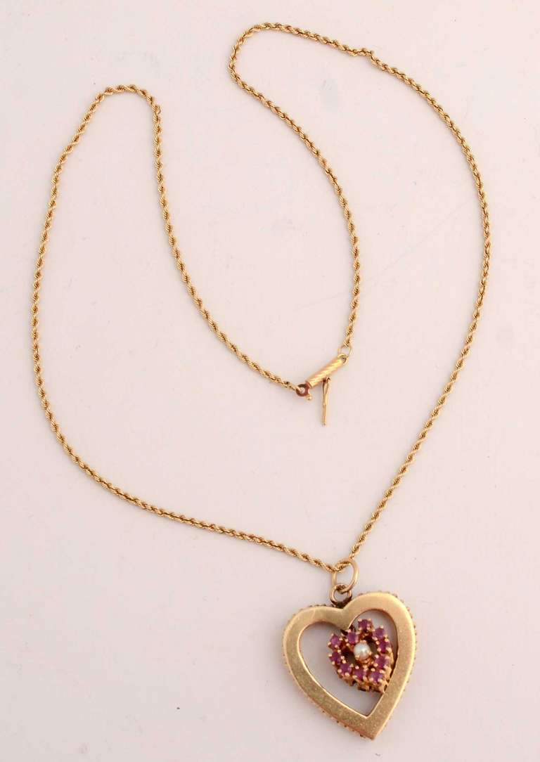Ruby and Sapphire Heart Pendant In Excellent Condition In Darnestown, MD