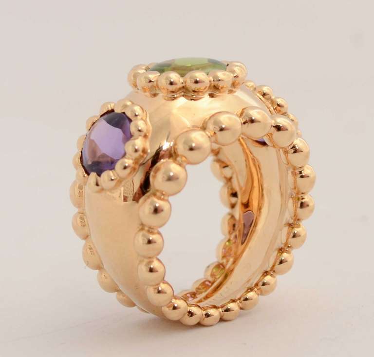 Chanel Peridot Amethyst Gold Dome Ring In New Condition In Darnestown, MD