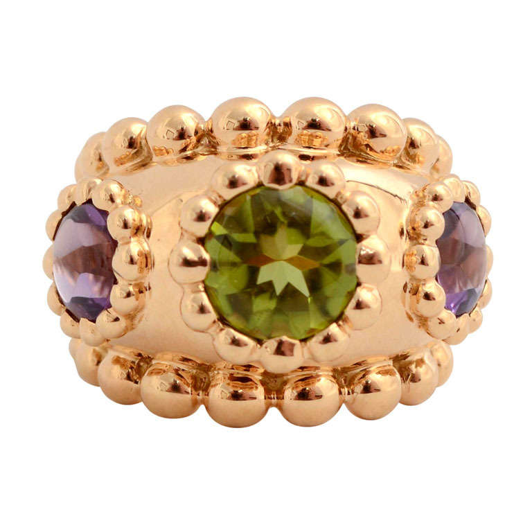 Chanel Peridot Amethyst Gold Dome Ring